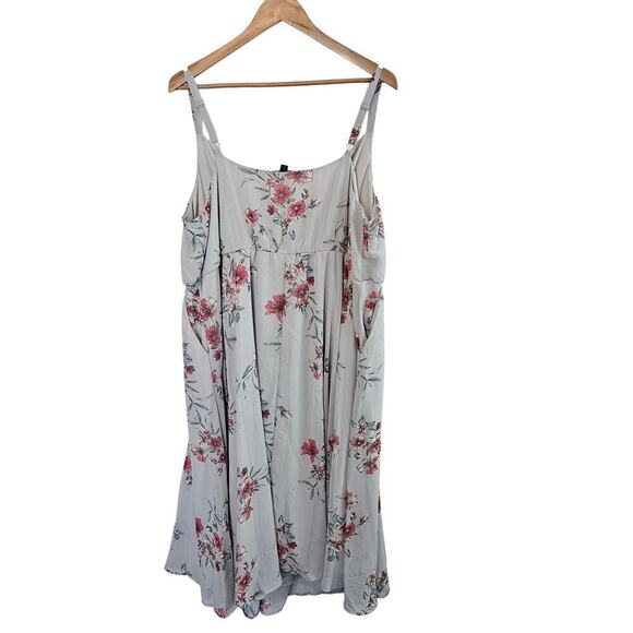 Torrid Chiffon Pleated Dress Women Size 2X Gray Floral Cowl Neck Cottage Fairy - Picture 2 of 12